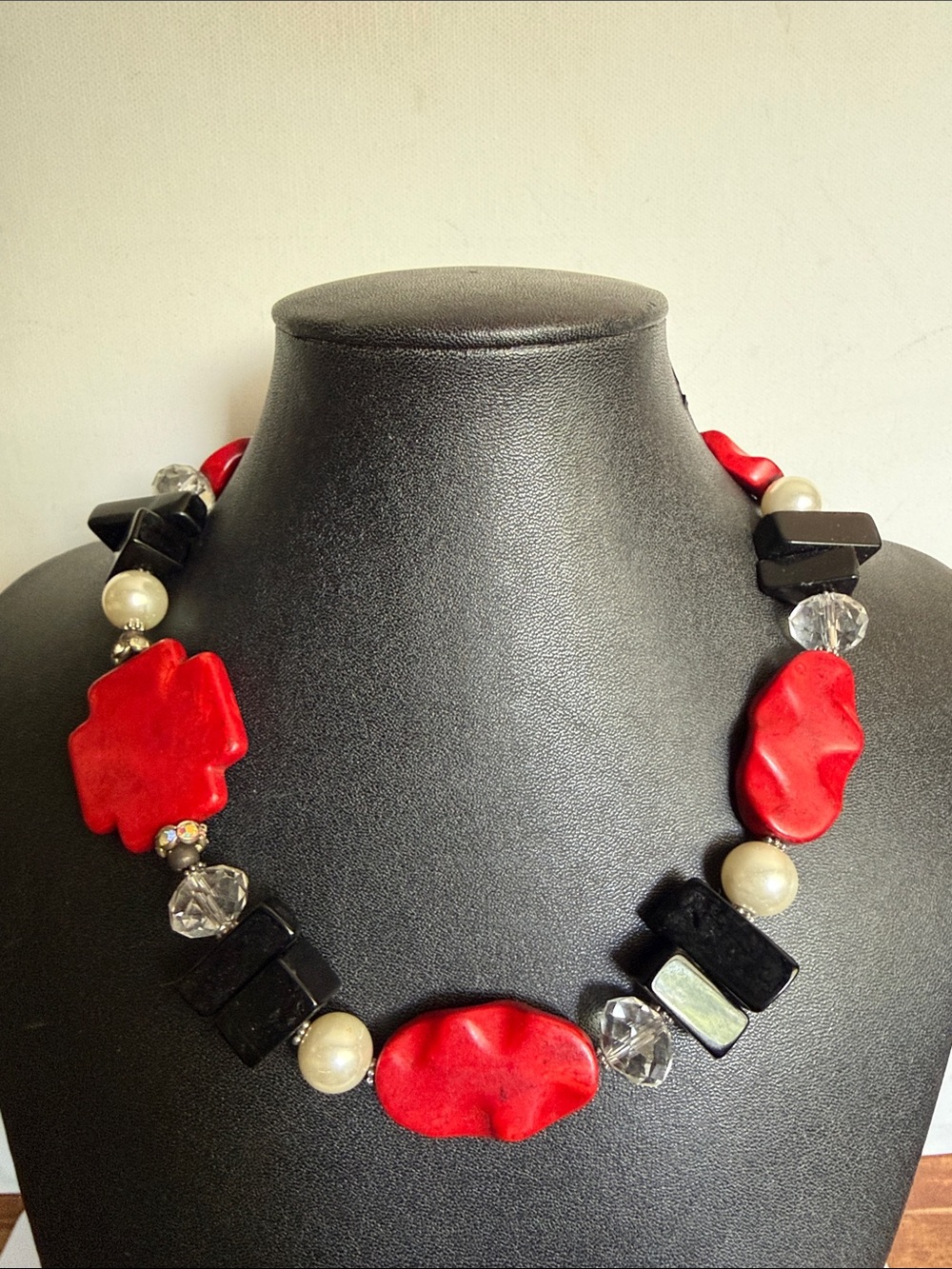 Bold Red Beaded Statement Necklace with Mixed Accents